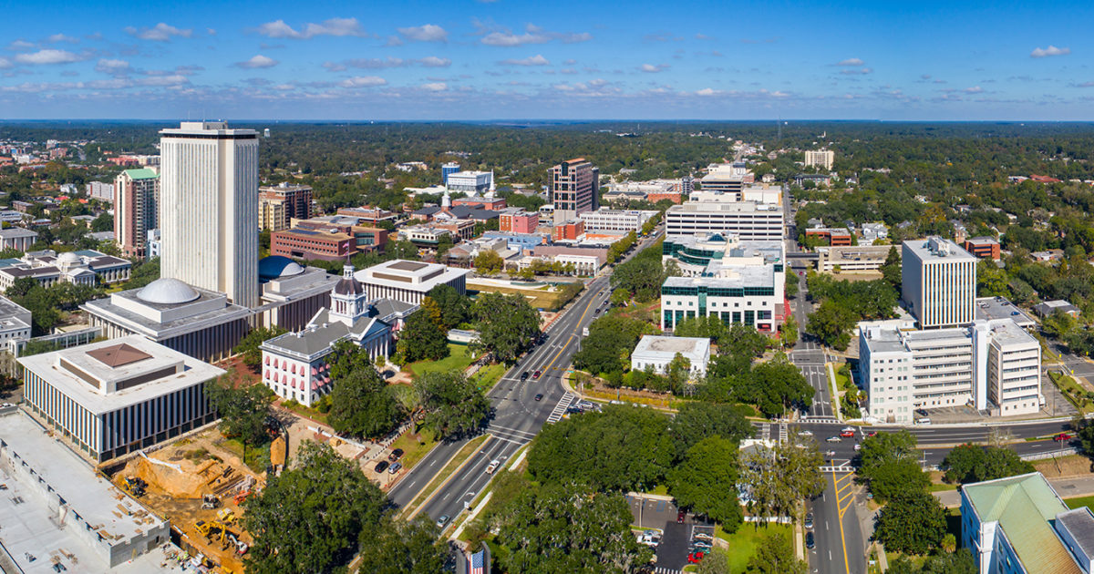 Aerial panorama Downtown Tallahassee Florida The Foundation for