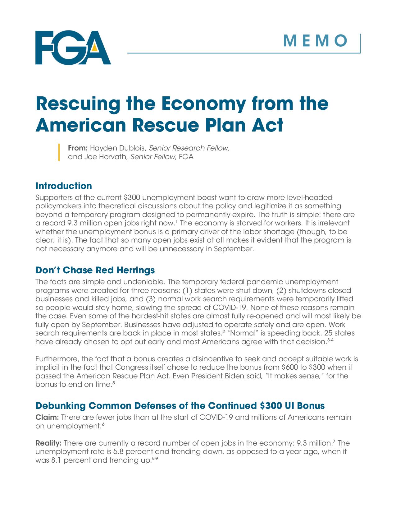 Rescuing the Economy from the American Rescue Plan Act