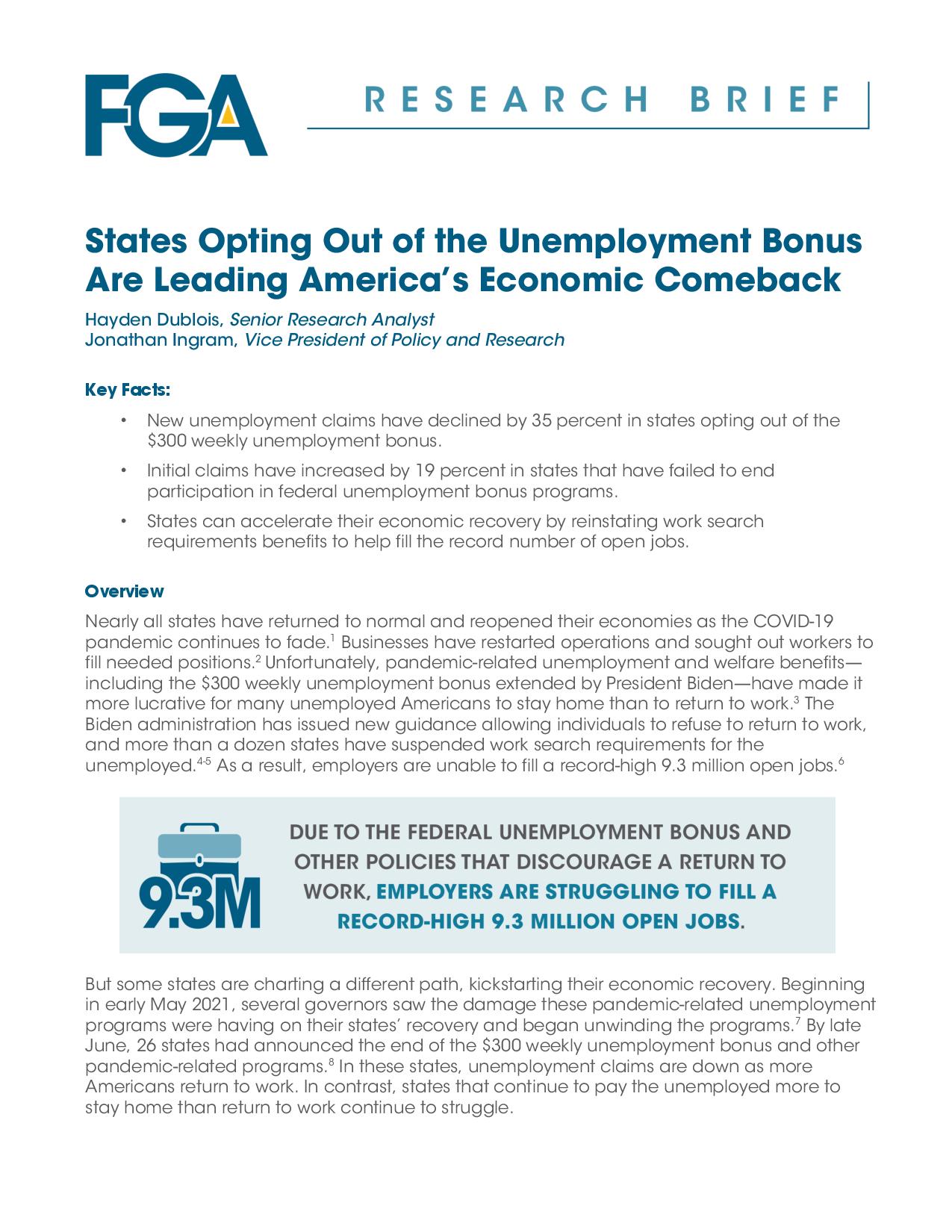 States Opting Out of the Unemployment Bonus Are Leading America’s Economic Comeback