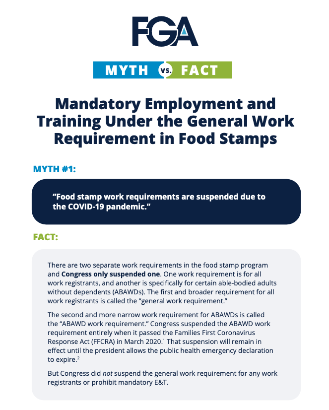 Myth vs. Fact: Mandatory Employment and Training Under the General Work Requirement in Food Stamps