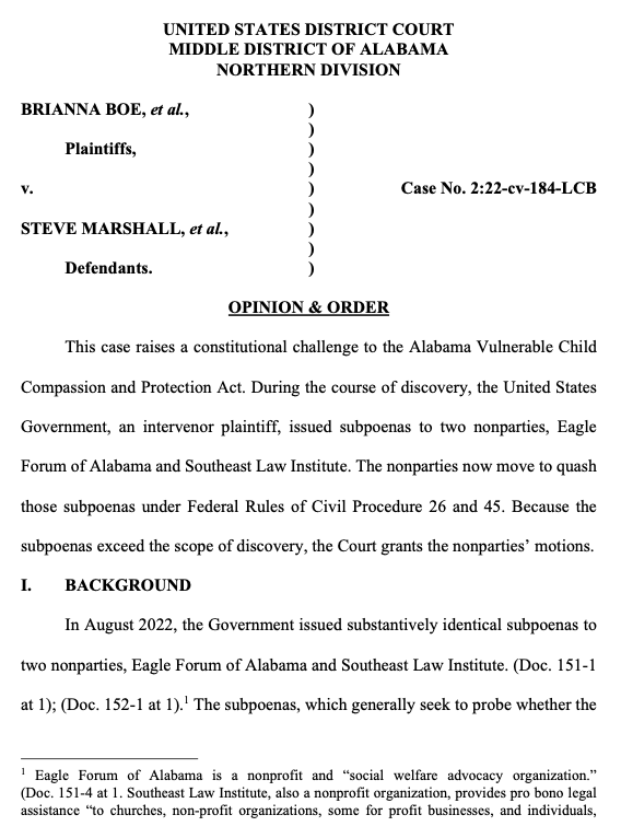 U.S. District Court Ruling in Favor of Eagle Forum of Alabama