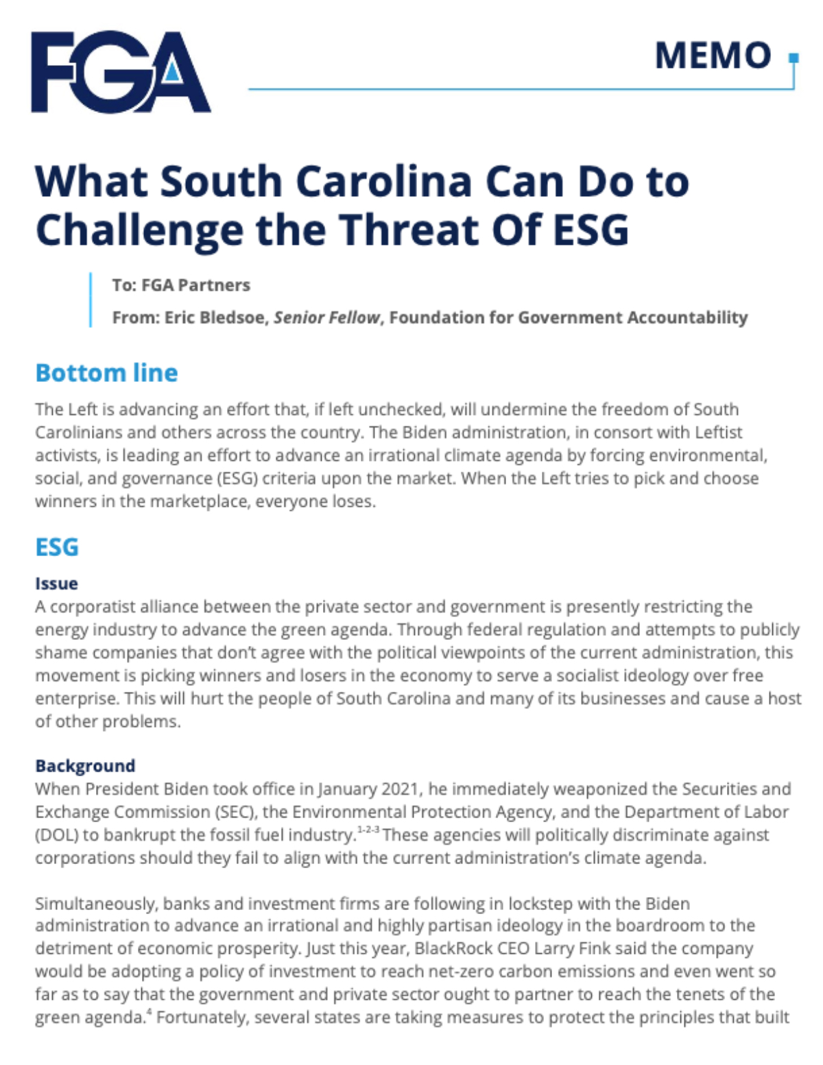 What South Carolina Can Do to Challenge the Threat Of ESG