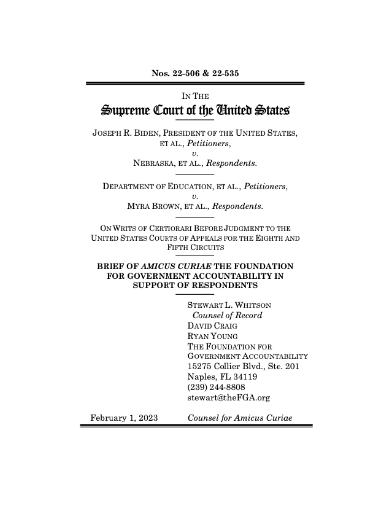 FGA SCOTUS Amicus Brief in Support of States Opposing Biden’s Student Debt Cancellation Plan