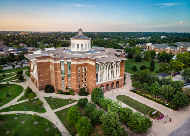 Aerial view of the William T. Young Library at the University of Kentucky in Lexington, Kentucky